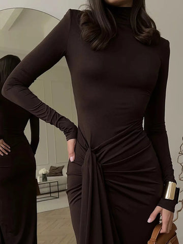 Turtleneck Long Sleeve Slit Maxi Dress in - photo