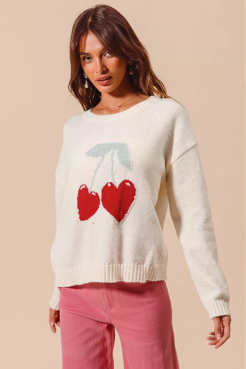 SO ME Heart Cherry Knitted Valentine Sweater Top in - photo