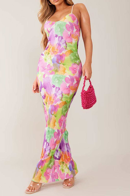 Backless Printed Maxi Cami Dress in Blush Pink - photo