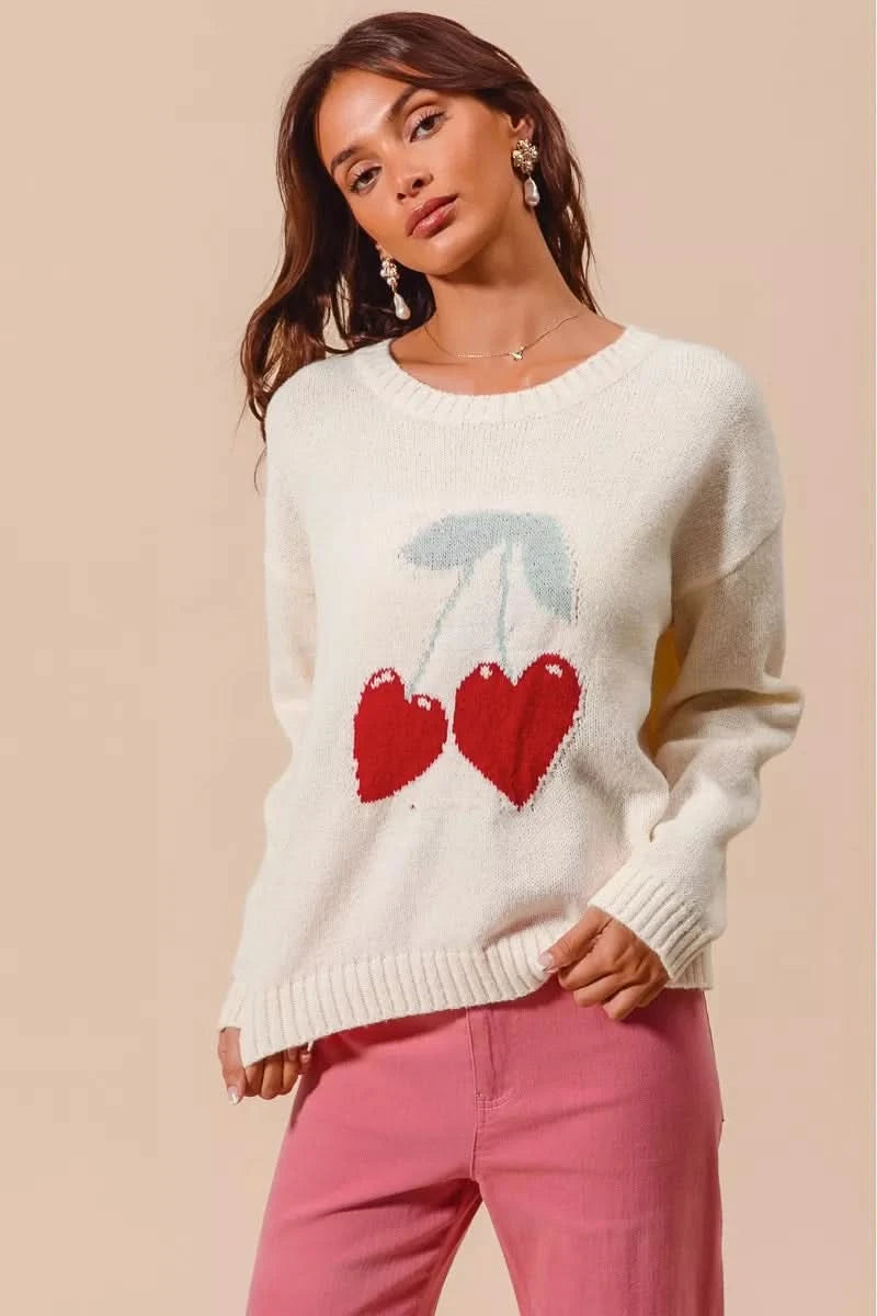 SO ME Heart Cherry Knitted Valentine Sweater Top in - photo