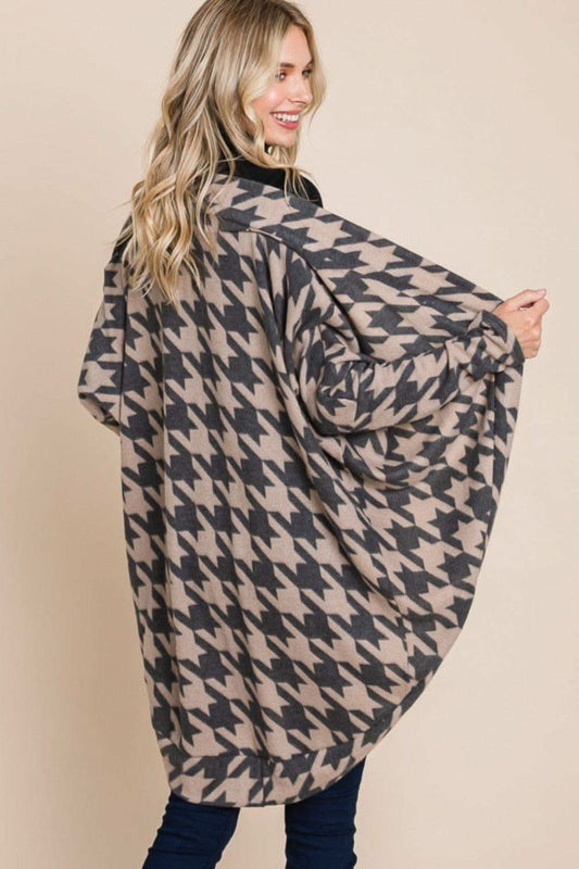 BOMBOM Houndstooth Open Front Cocoon Knit Cardigan in - photo