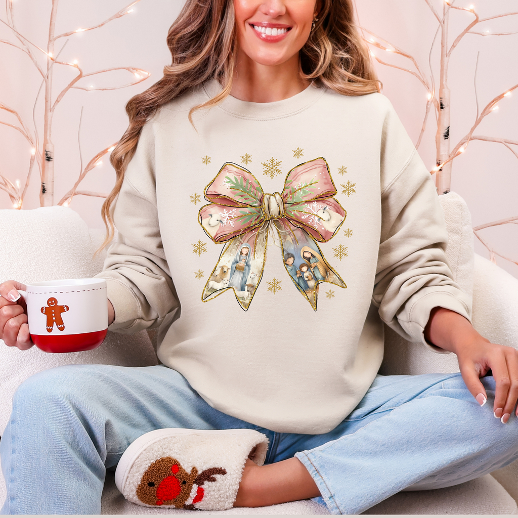 Coquette Nativity Scene Graphic Tee and Sweatshirt in - Womens photo