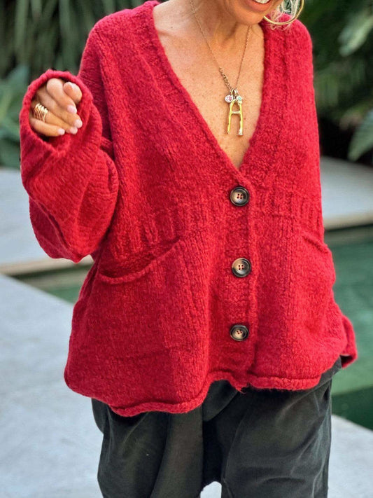 Pocketed V-Neck Button Up Cardigan in - Cardigans photo