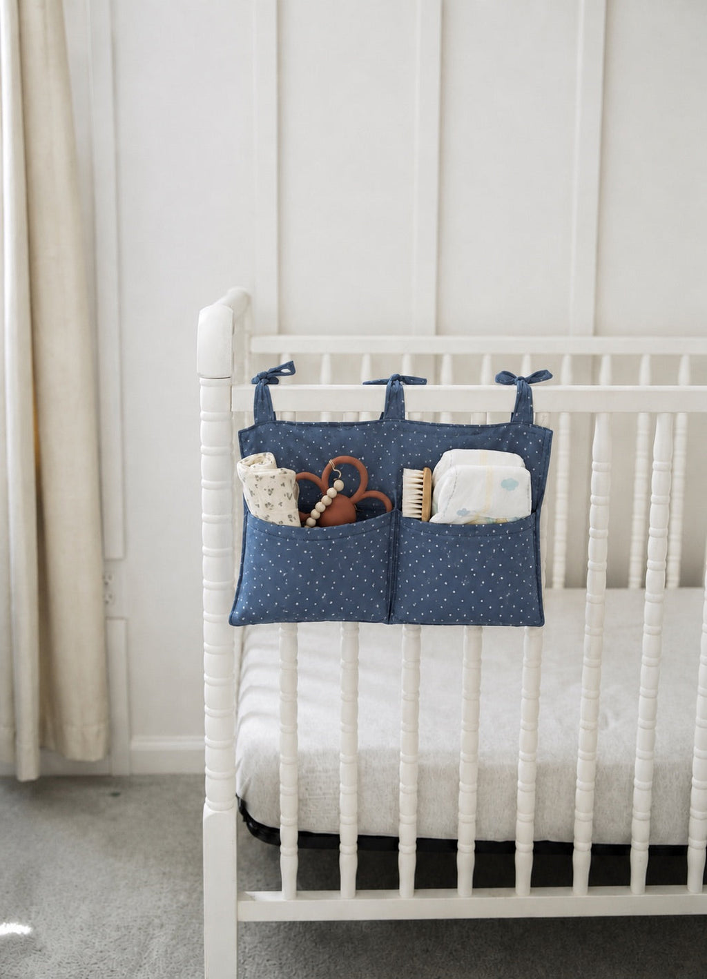 Little Mae & Co. Crib Diaper Caddy Storage Organizer Nursery Room - Denim Dot