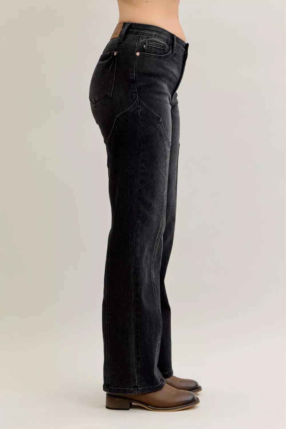 Judy Blue Mid Rise Straight Western Seam Detail Jeans in - photo
