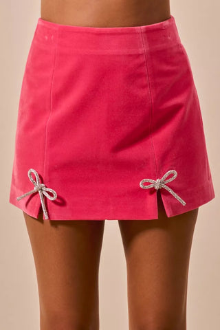 SO ME Rhinestone Ribbon Velvet Skirt in - photo