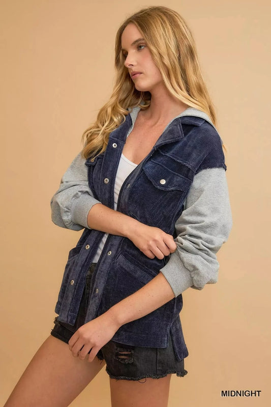 Umgee Contrast Hooded Chenille Jacket in - photo