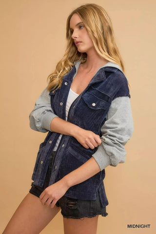 Umgee Contrast Hooded Chenille Jacket in - photo