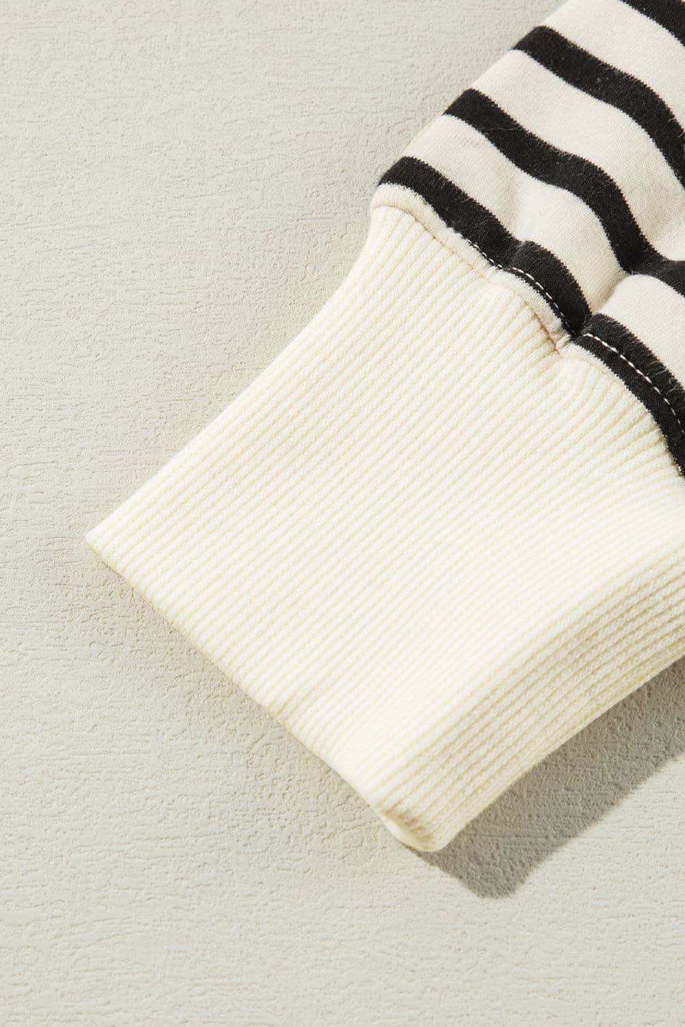 CIAO AMORE Decorative Button Striped Long Sleeve Sweatshirt - SwagglyLife Home & Fashion