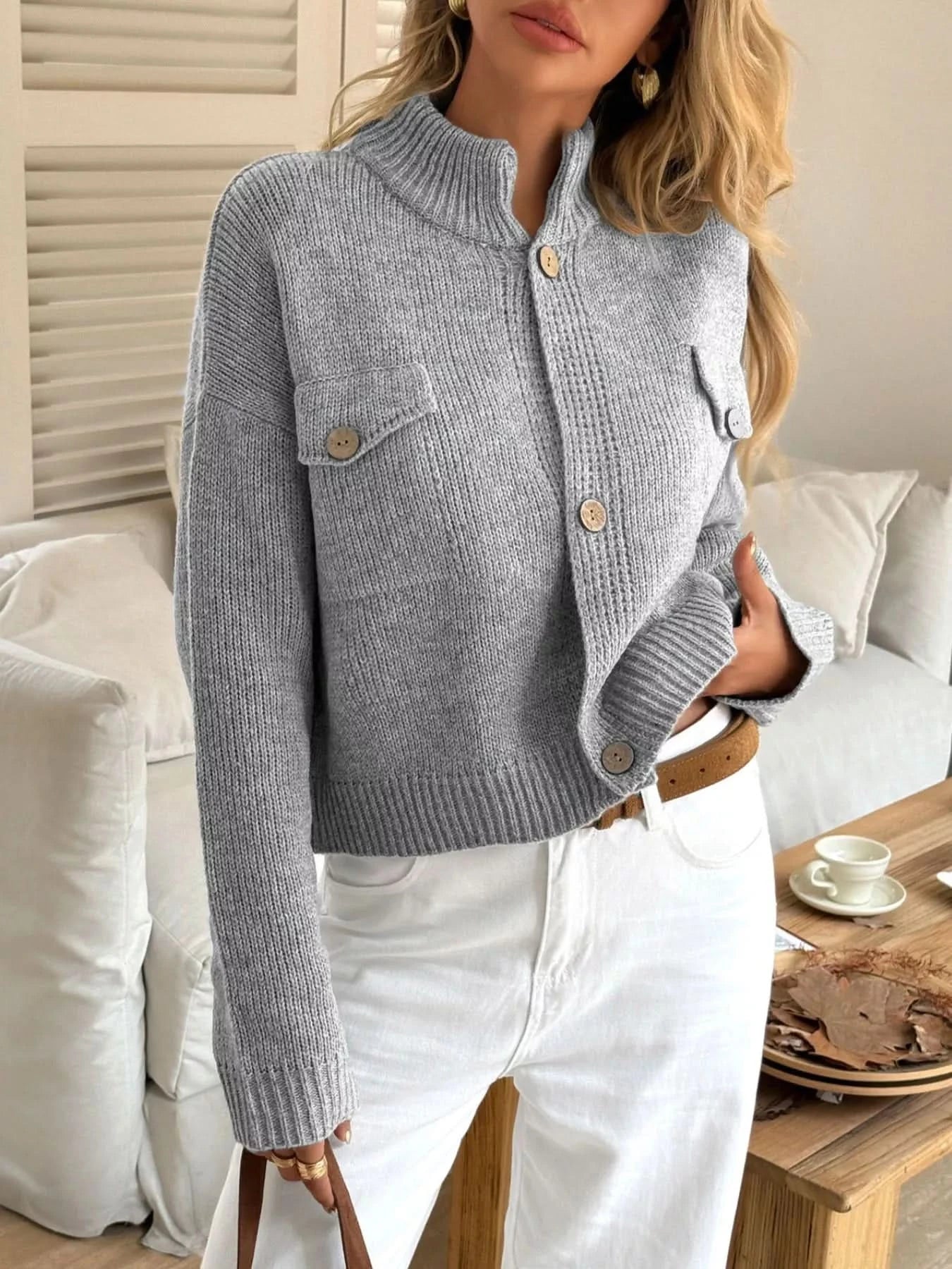 Button-Down Knit Cardigan in - photo