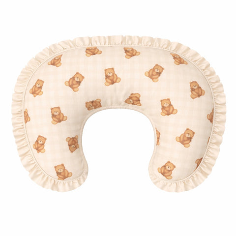 Beige Teddy Gingham Ruffle Nursing Pillow Cover