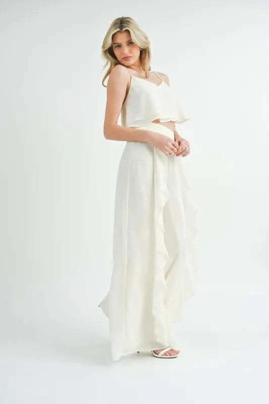 MABLE Crop Cami and Ruffled Wide Leg Pants Set - SwagglyLife Home & Fashion