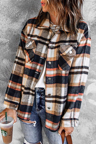 Plaid Button Front Shirt Jacket with Breast Pockets in - photo