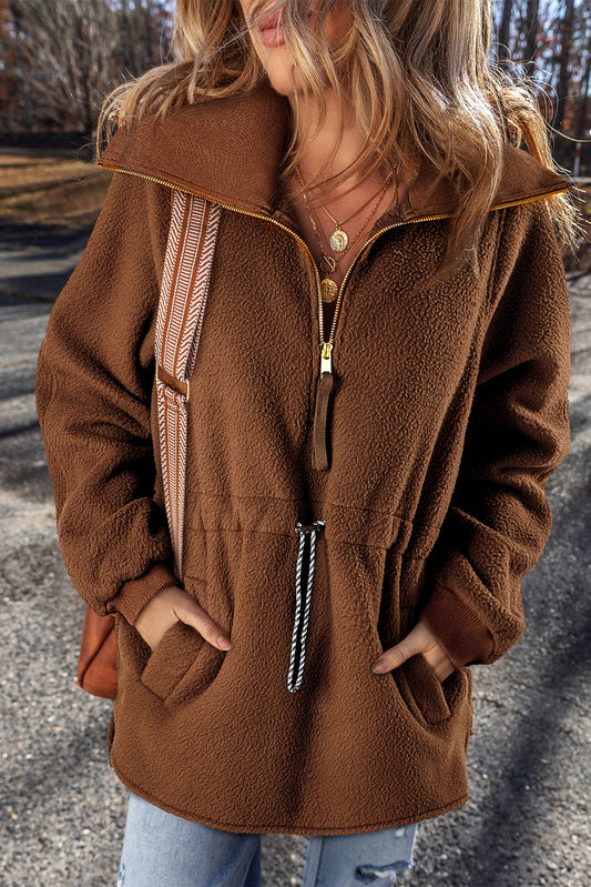 Audrey Half Zip Fleece Pullover in Brown - 20% OFF photo