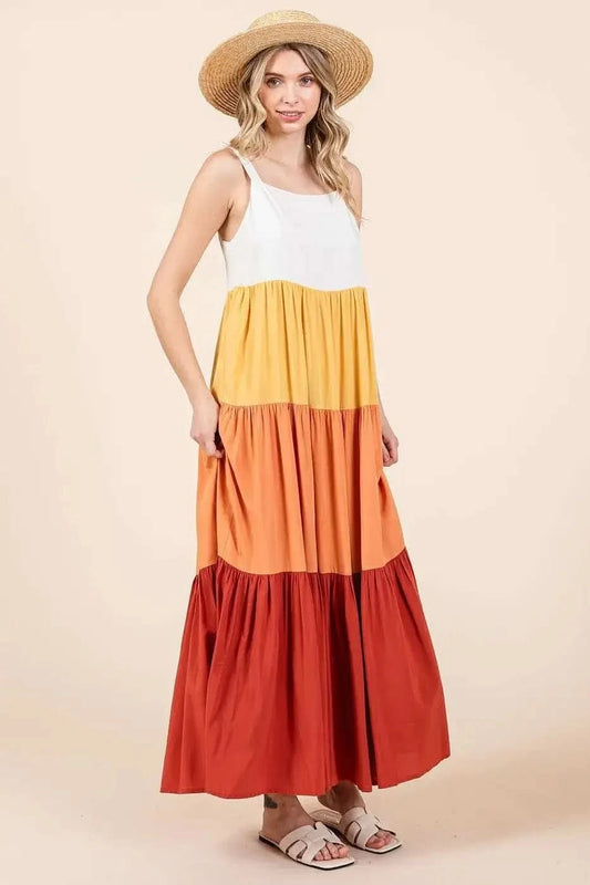Mittoshop Color Block Tiered Pull-On Maxi Dress in - photo