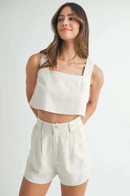 MABLE Sleeveless Crop Top and Shorts Set in Oatmeal - photo