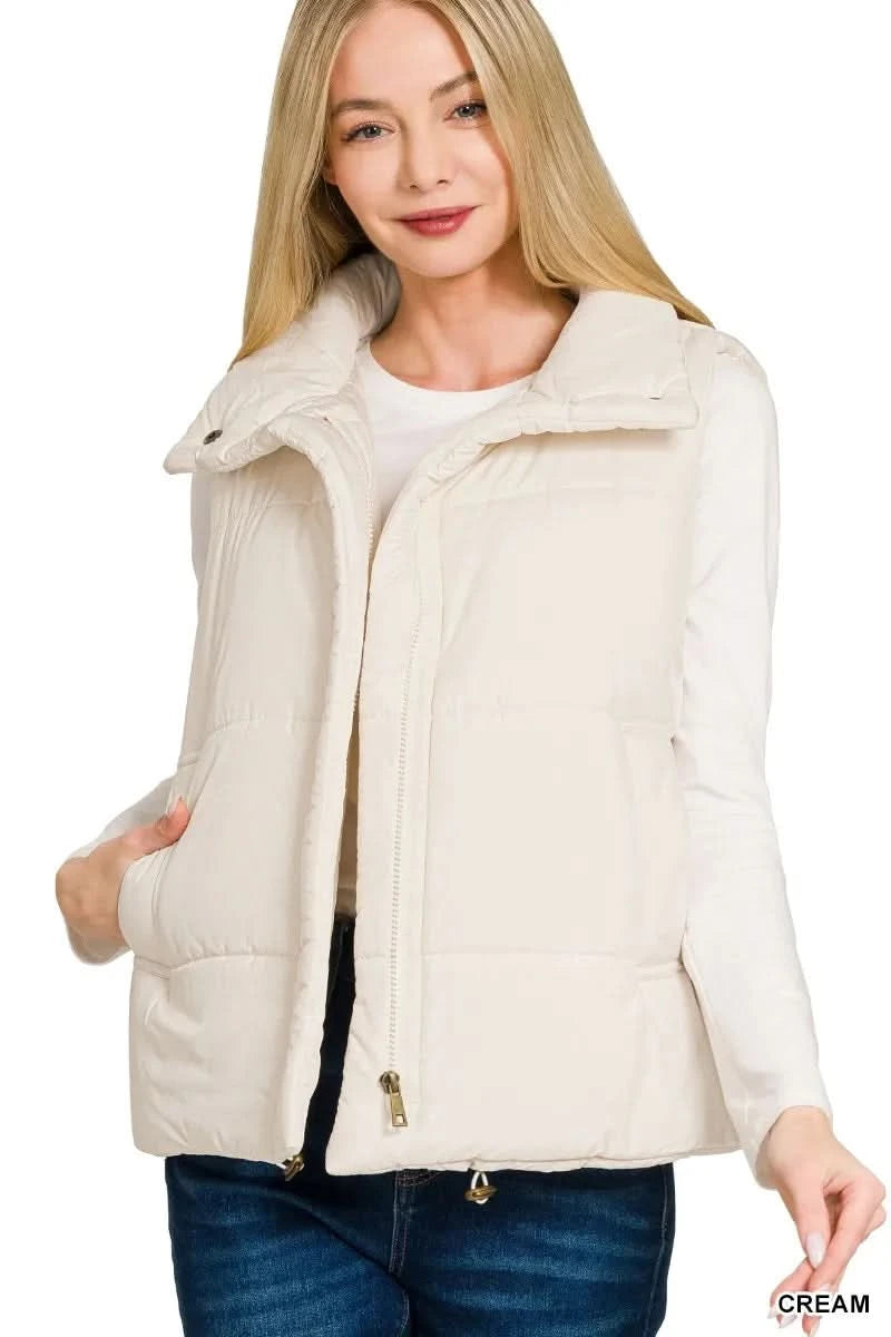 Zenana High Neck Zip-Up Vest Coat in - photo