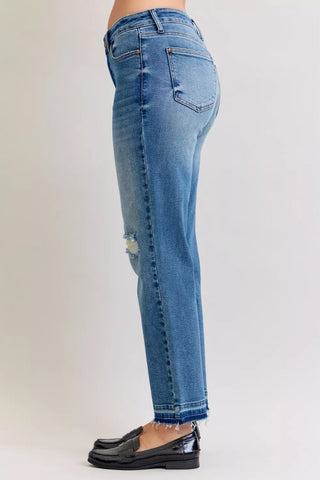 Judy Blue Full Size Mid Rise Bf Patch & Repair Destroy Release Hem Jeans Plus Size in - photo