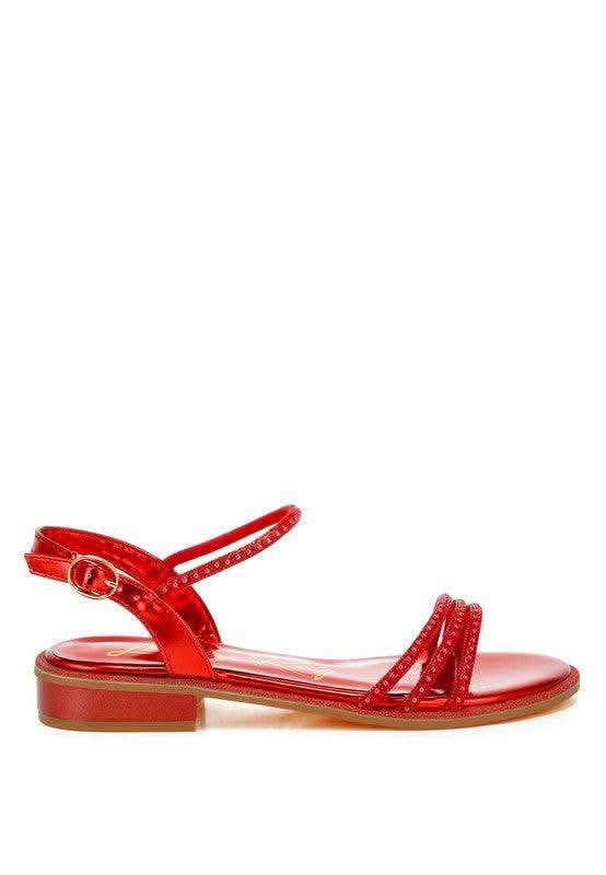 Nobbity Rhinestone Pearl Detail Flat Sandals - SwagglyLife Home & Fashion