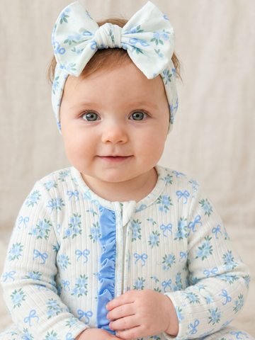FALL Baby Girls Blue Floral Bow Headband -