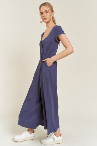 Linen Button Down Jumpuit - SwagglyLife Home & Fashion