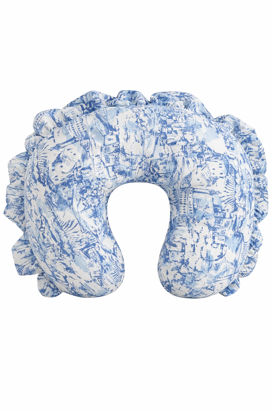 Blue Toile Ruffle Nursing Pillow Cover in - photo