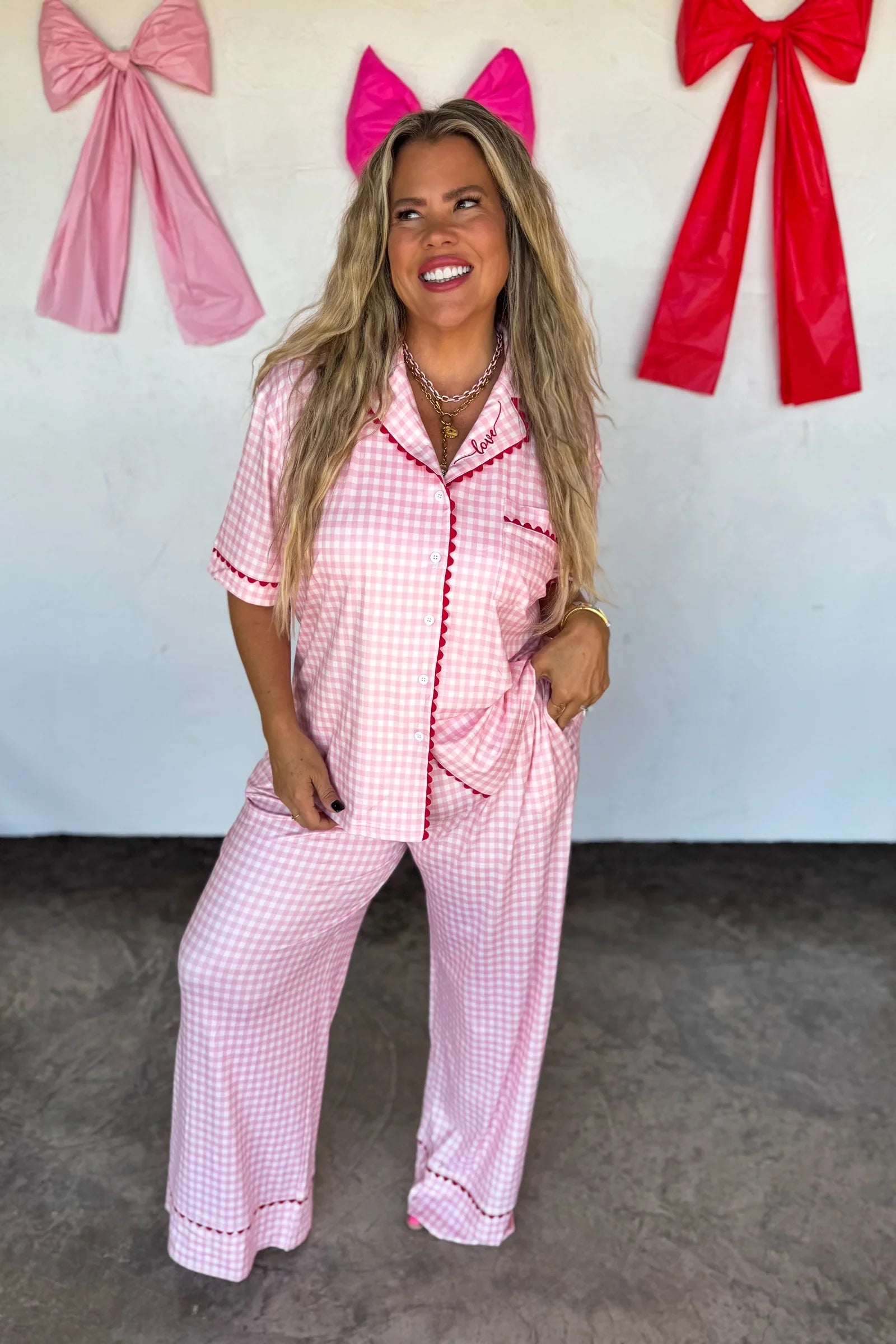 PREORDER: Gingham Love Luxe PJ Set in - Womens photo