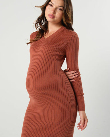 Full Body Ribbed Maternity & Nursing Midi Sweater Dress in - Women's Maternity and Nursing Dress photo