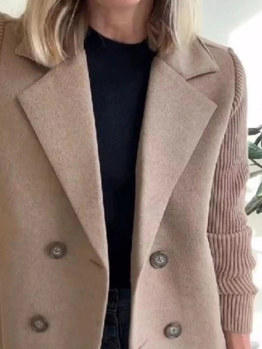 Knit Sleeve Double-Breasted Outerwear in - photo