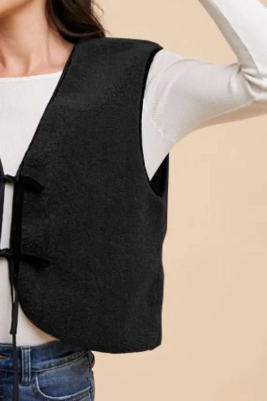 Annie Wear V-Neck Tie Detail Vest Coat in - photo