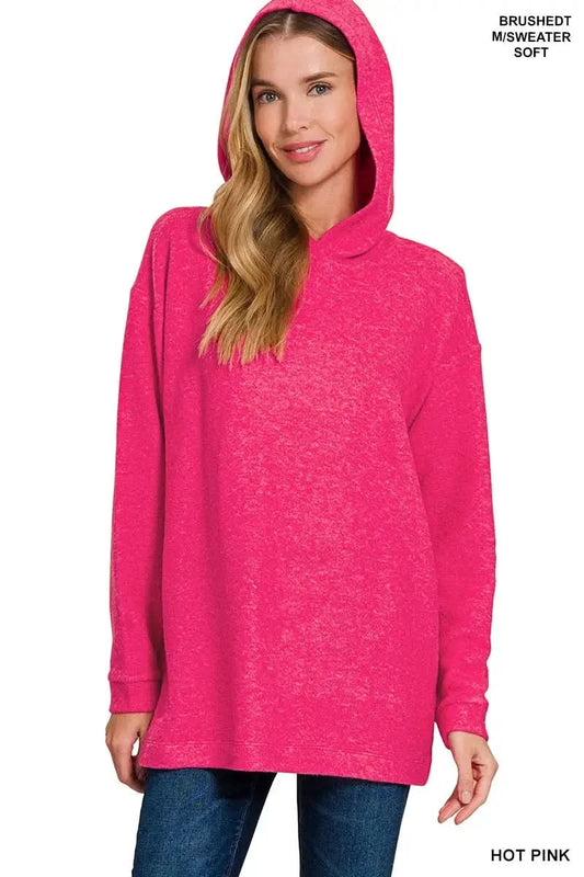 Zenana Hooded Brushed Melange Hacci Sweater in - photo