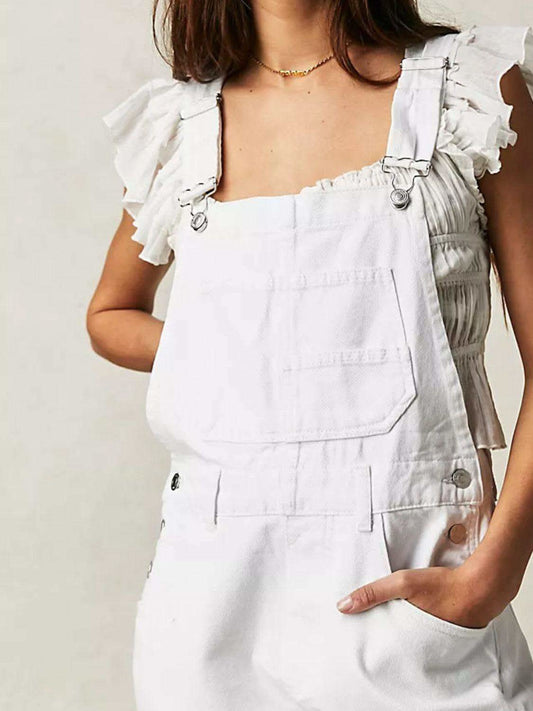 Wide Strap Square Neck Denim Overalls in - photo