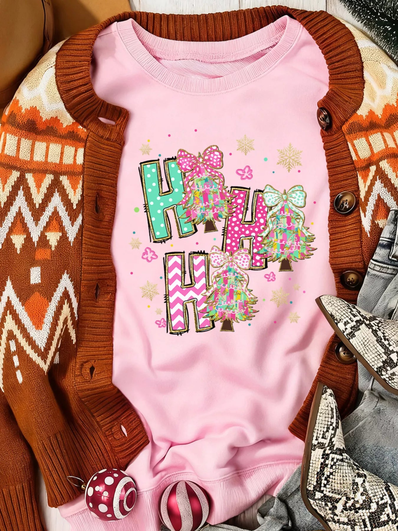 HO HO HO Christmas Tree Graphic Pullover Sweatshirt in - photo