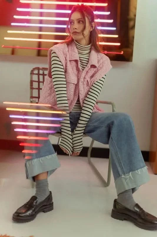 Annie Wear Texture Quilted Snap Down Vest Coat in - photo