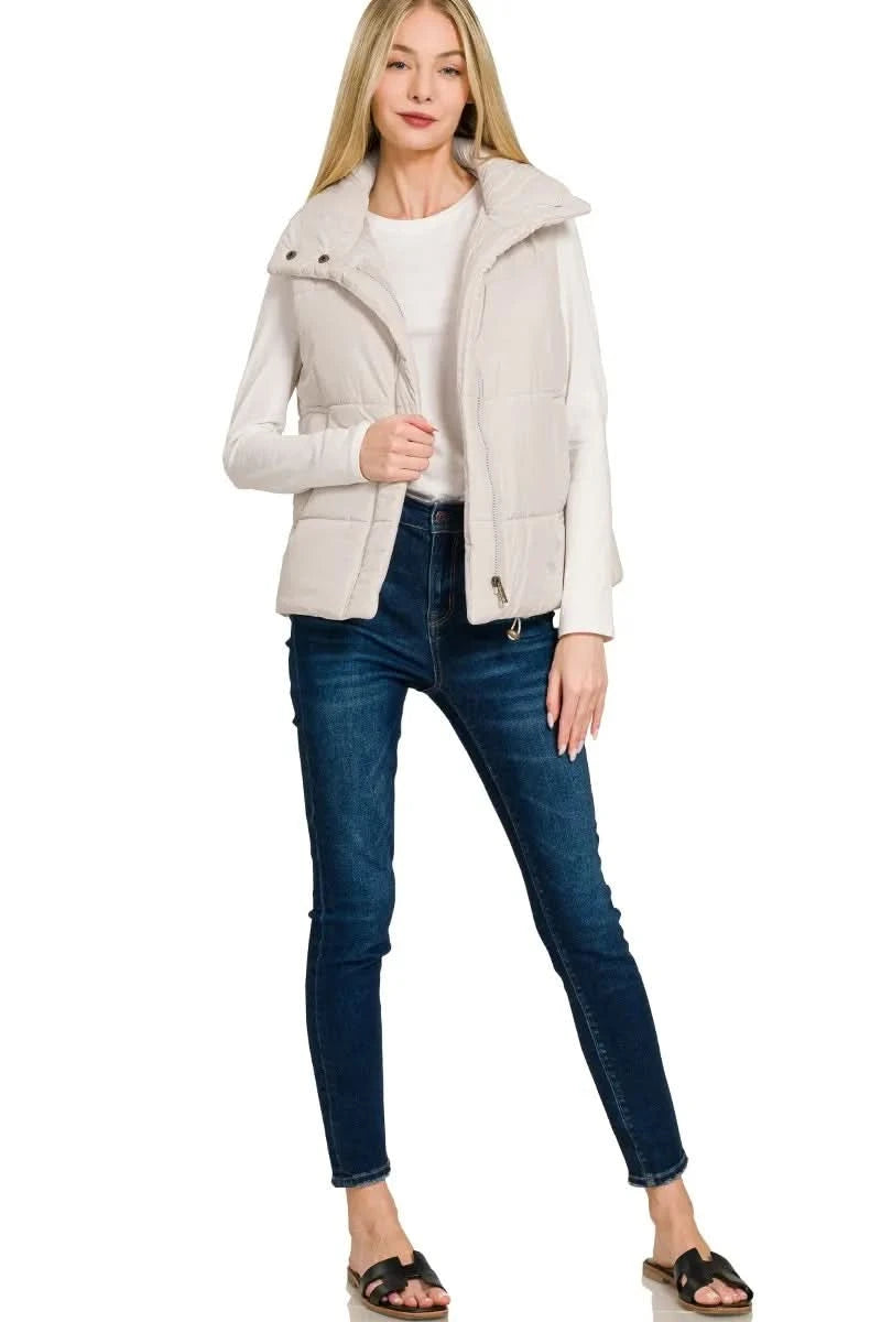 Zenana High Neck Zip-Up Vest Coat in - photo