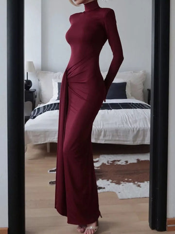 Turtleneck Long Sleeve Slit Maxi Dress in - photo