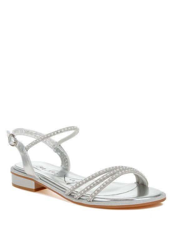 Nobbity Rhinestone Pearl Detail Flat Sandals - SwagglyLife Home & Fashion