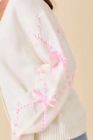 In Love Again Cardigan in White Pink - photo