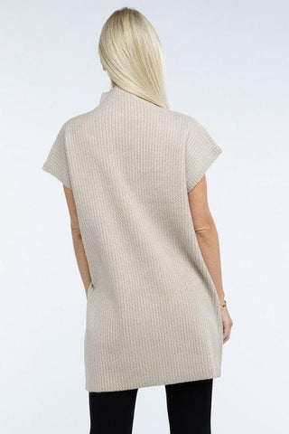 ZENANA Mock Neck Short Sleeve Sweater Dress with Pocket