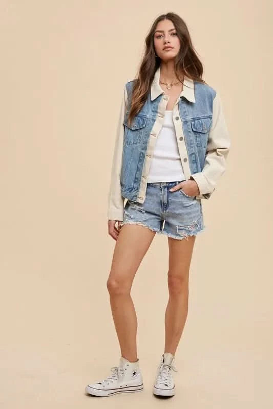Annie Wear Collared Neck Double Placket Denim Jacket in - photo