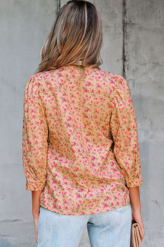 Sadie Floral Bow Pin-tuck Bust Half Puff Sleeve Blouse in - Tops/Blouses & Shirts photo