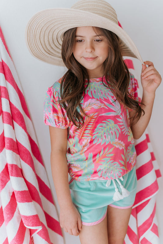 Pink Palm Paradise Shirt & Short Set in - Outfit Sets photo