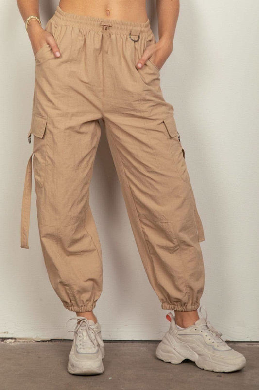 VERY J Elastic Waist Woven Cargo Pants in Taupe - Pants photo