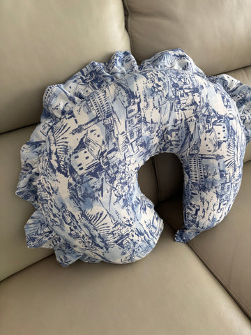Blue Toile Ruffle Nursing Pillow Cover in - photo