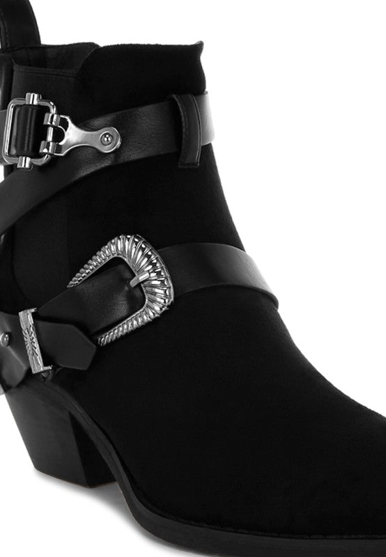 Raveta Microfiber Buckle Strap Western Boots in - photo
