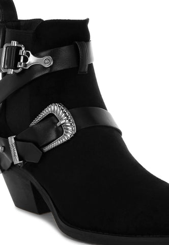 Raveta Microfiber Buckle Strap Western Boots in - photo