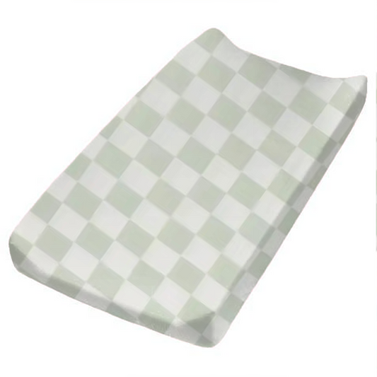 Leaf Green Checkered Changing Pad Cover in - photo