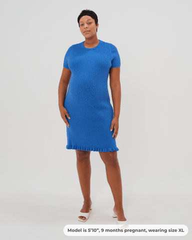 Short Sleeve Knit Maternity Dress with Playful Hem Detail in - photo