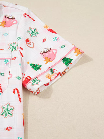 Christmas Spirit Cute Holiday Print Short Sleeve Shirt and Pants 2pcs Pajama Set in - photo