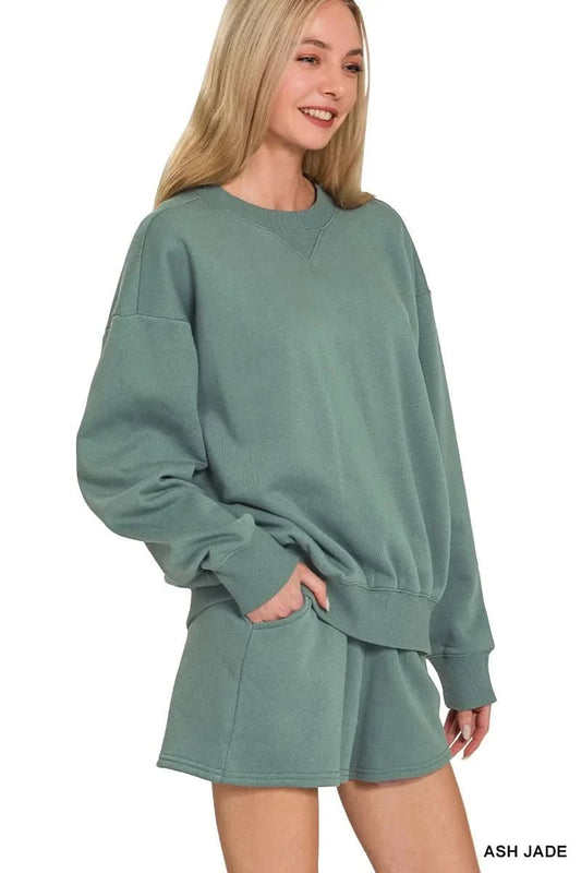 Zenana Fleece Long Sleeve Sweatshirts & Shorts Set in - photo
